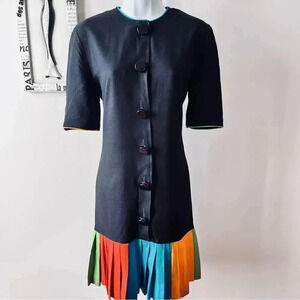 Vintage Chetta B Sherrie Bloom Peter Noviello Black Short Sleeve Pleated Dress 6
